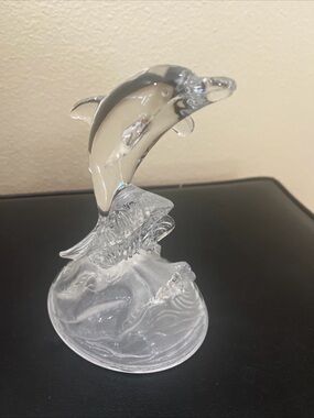 Glass Dolphin Figurine 6.5" H Beach Coastal Waves